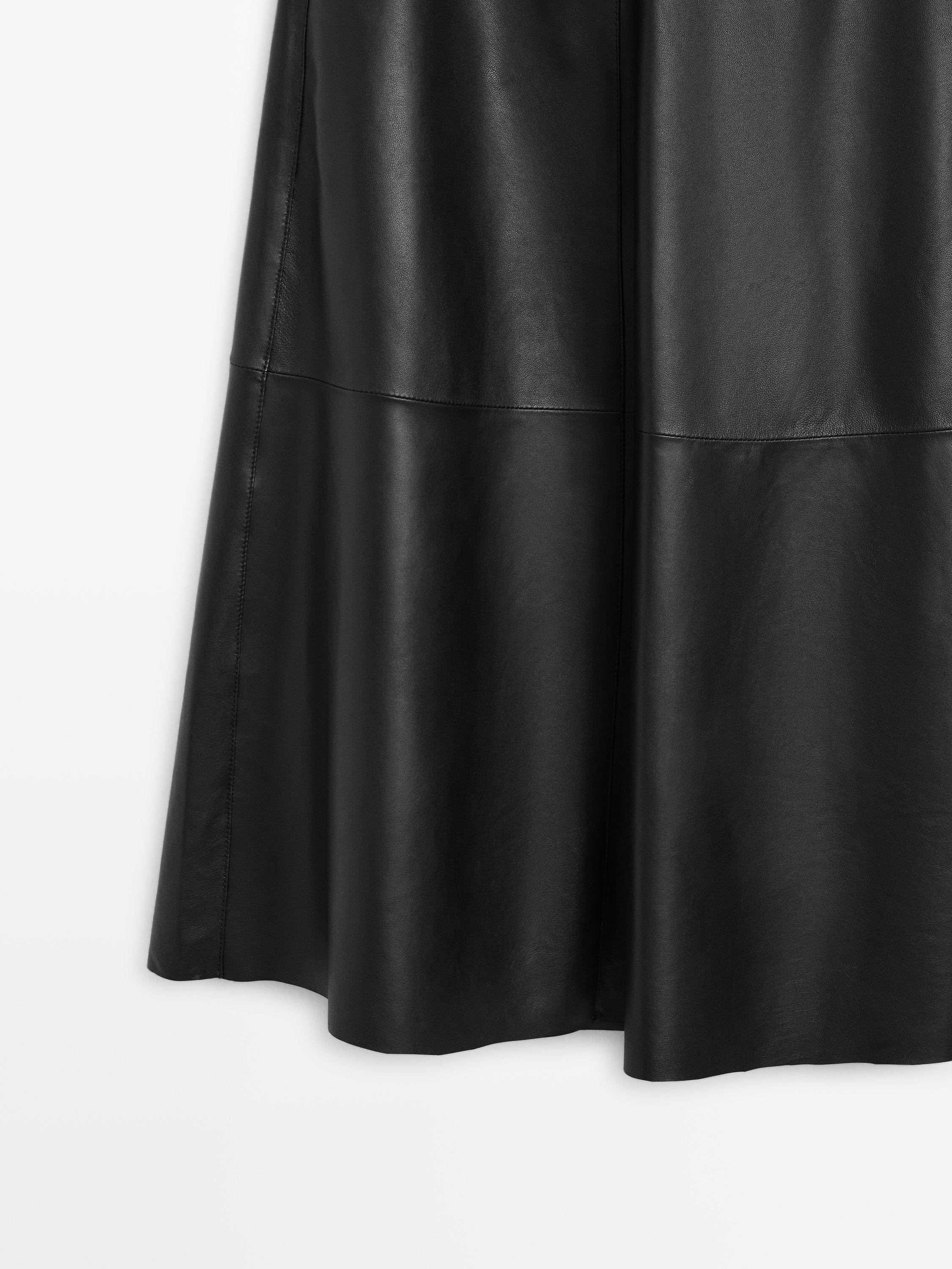 Nappa leather midi skirt with seams
